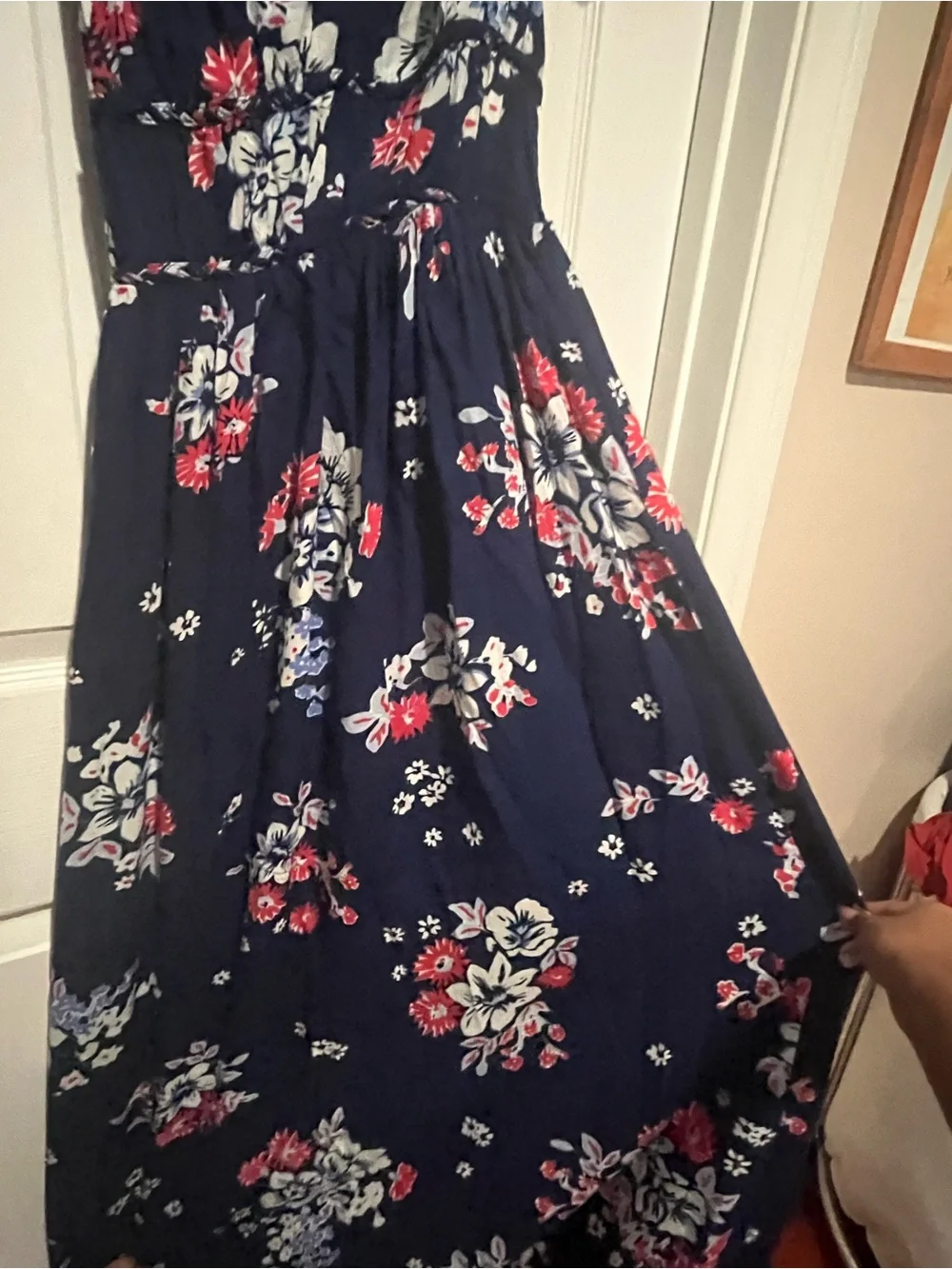Japna Navy Floral V-Neck Maxi Dress with Red & White Floral Print - Picture 4 of 8